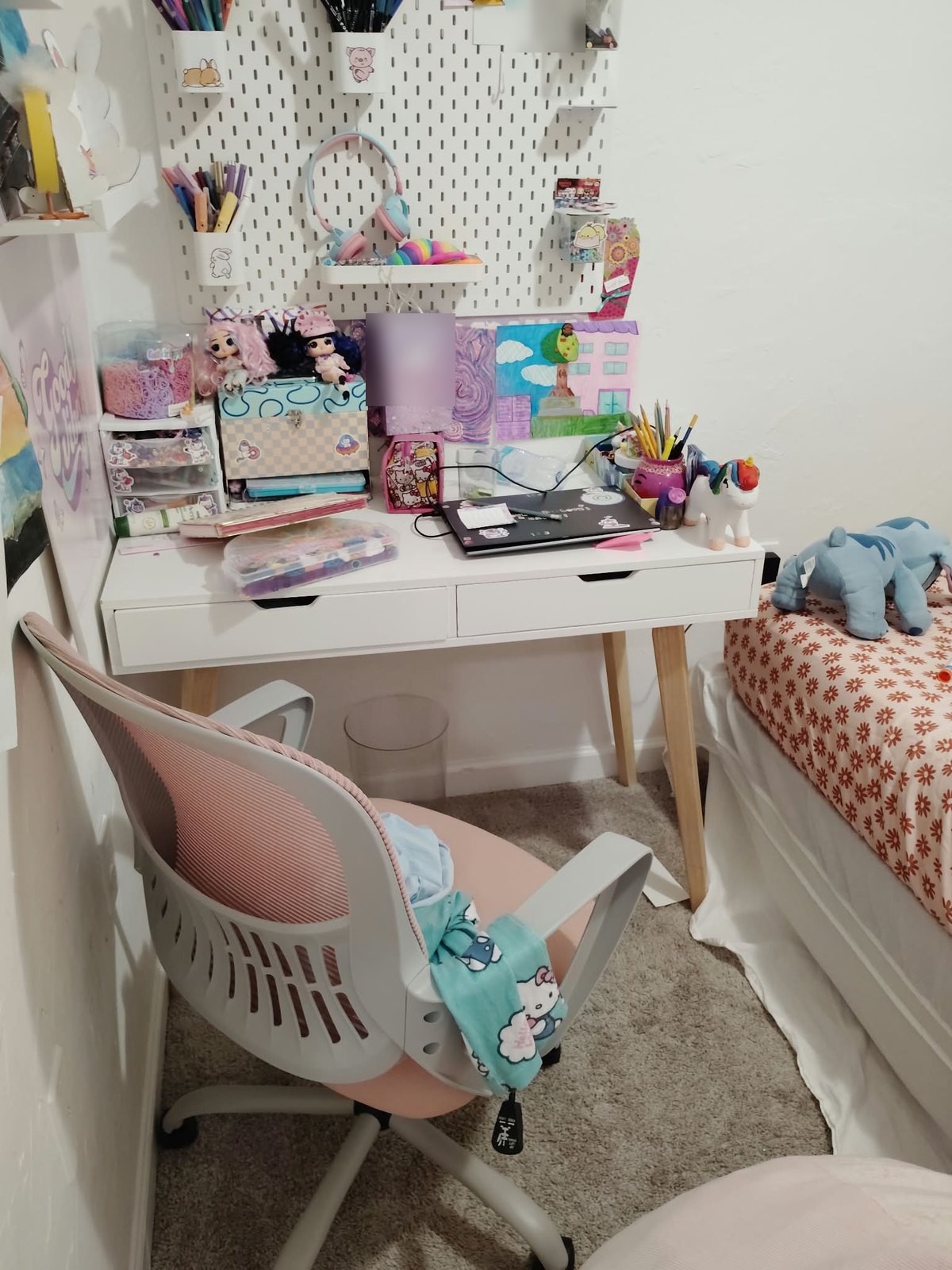 Child's desk and study area cluttered before organizing